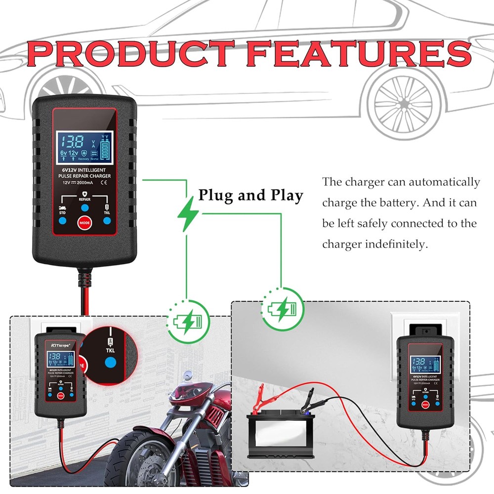 6V 12V Automatic Battery Charger Maintainer Motorcycle Trickle Float For Tender