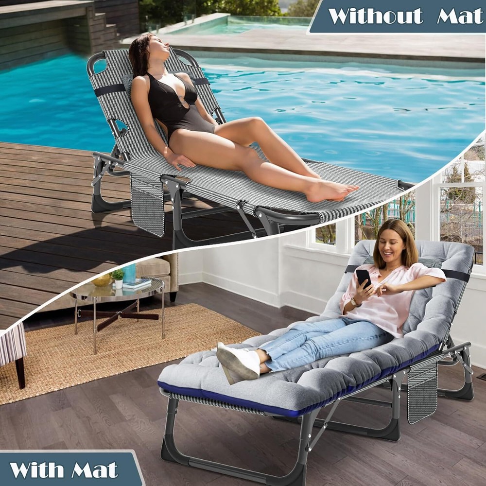 NAIZEA Folding Camping Cot Adjustable 5-Position Reclining Folding Padded Chaise
