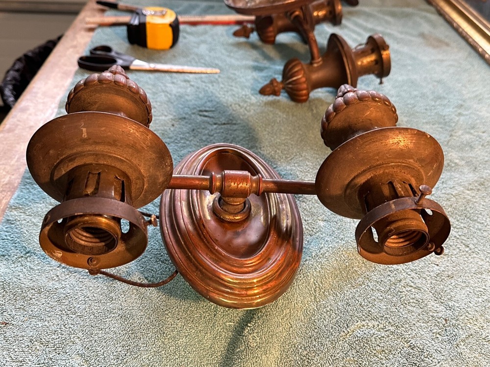 Solid Brass Wired Dual Light Fixture Wall Mount Sconces Victorian Style Vintage
