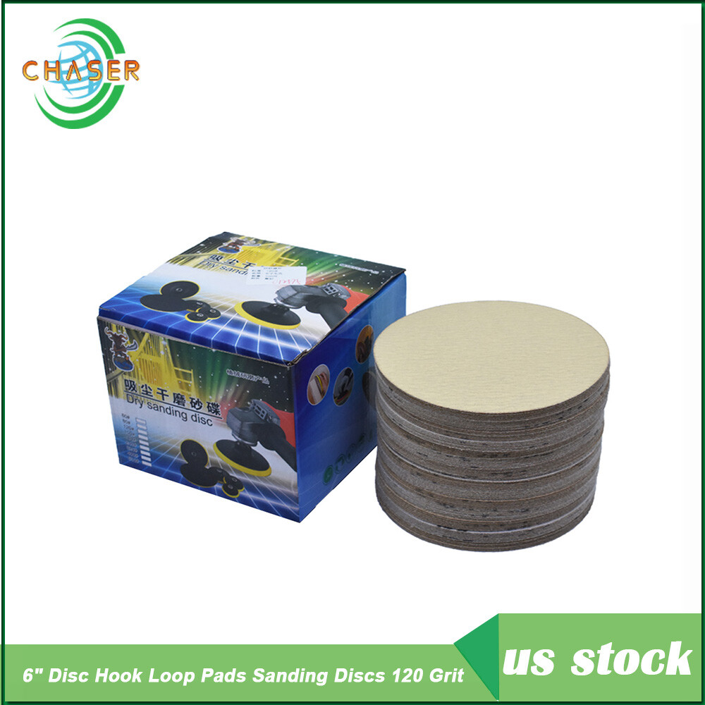 100 Pack 120 Grit 6" NO-Hole Disc Hook Loop Pads Sanding Discs Flocking