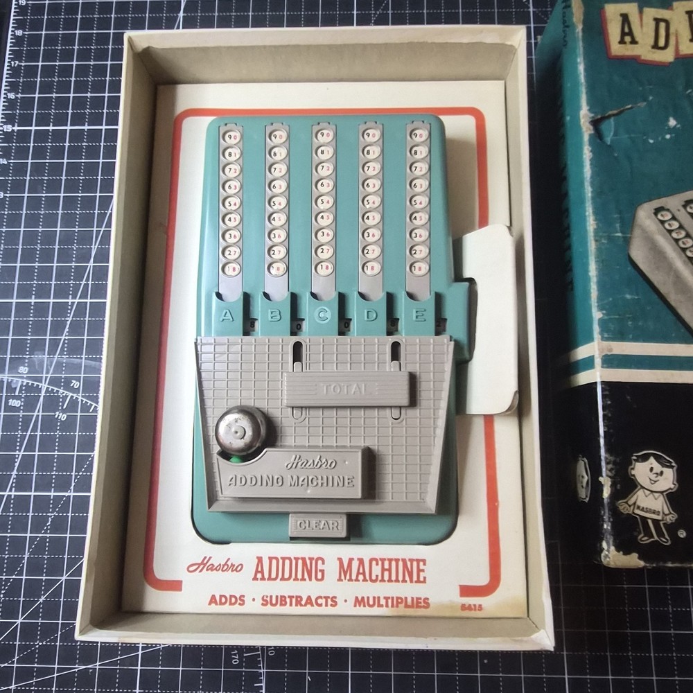 Vintage 1960 Hasbro Adding Machine - Original Box & Directions WORKS