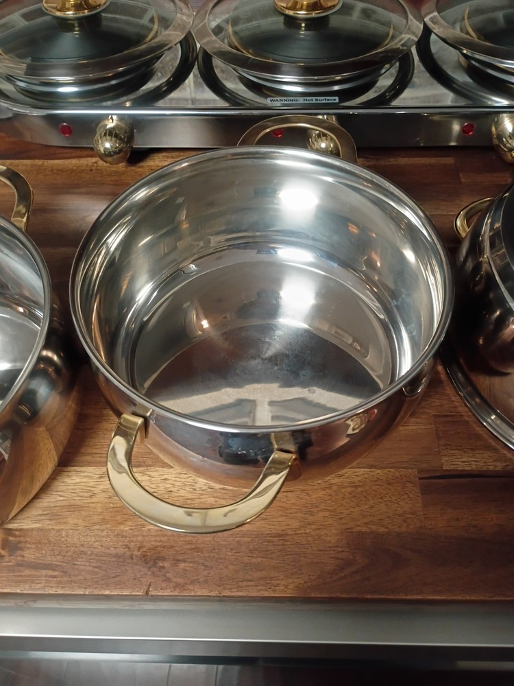 Command Performance Stainless/ Gold Buffet Cookware Set 3 Pots Lids & Warmer