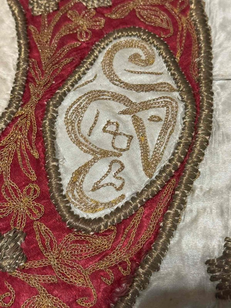 19c.Ottoman Turkish Silk Cloth Wall Panel Gold Thread Embroidered Sultan Tughra