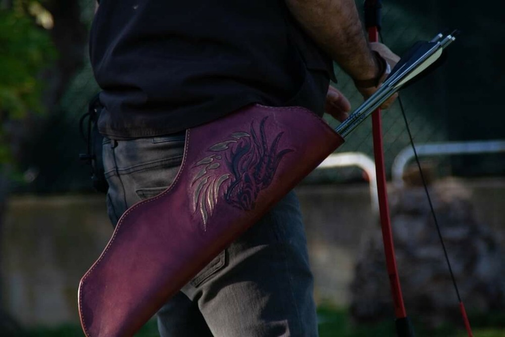 Handmade Dragon Engraved Leather Headlight. Archery.