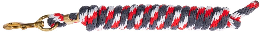 Poly Lead Rope w/ Solid Brass 225 Snap, Graphite/Red/White - 5/8" x 10'
