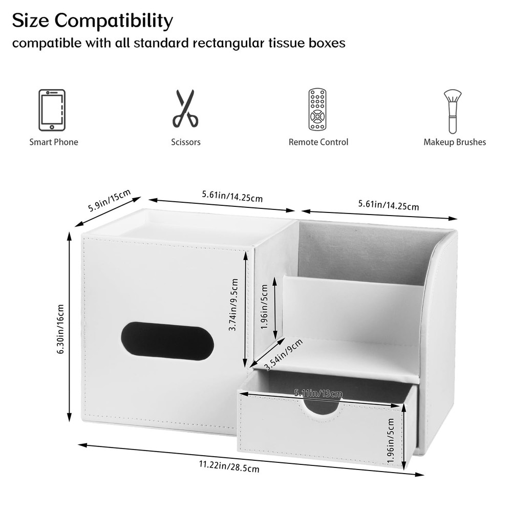 Square Tissue Box Cover with Tray and Organizer,Multi-Functional Decor Cube T...