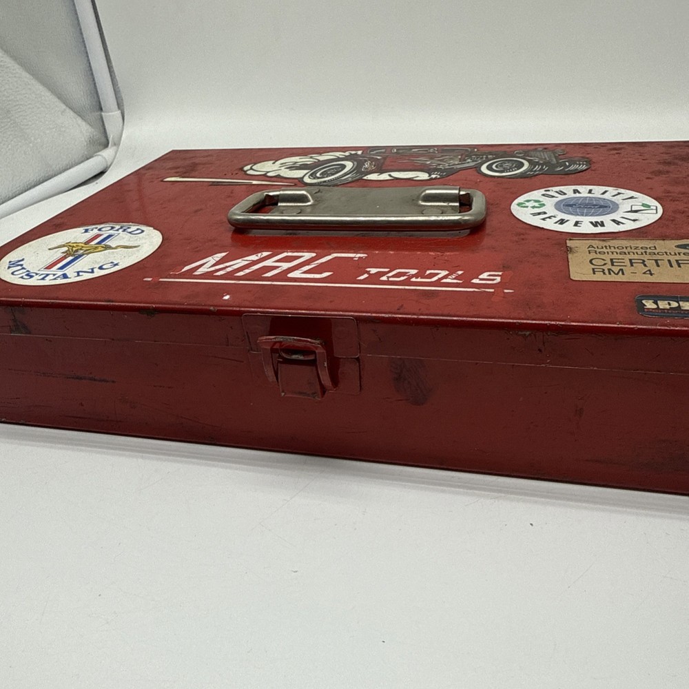 Vintage Mac Tools Red Metal ToolBox Hinged Lid Rectangular VTG (Read)