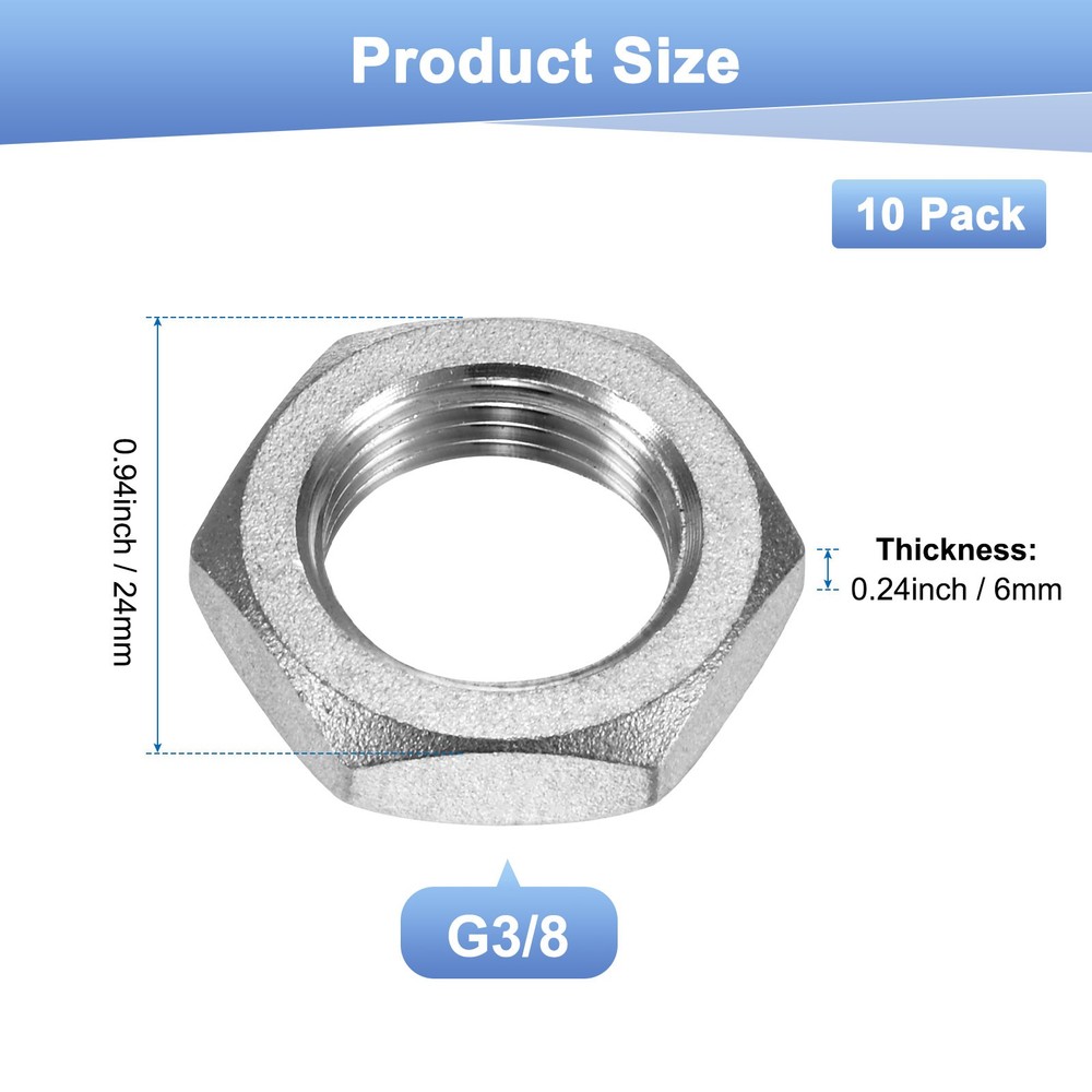 10-Pack Cast Pipe Fitting Hex Locknut, G3/8 Female Thread Hex Locking Nut