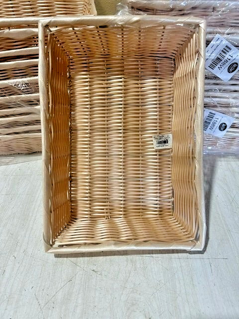 LOT OF 48 TABLECRAFT 1188W RECTANGULAR HAND WOVEN POLYPROPYLENE BAKERY BASKETS