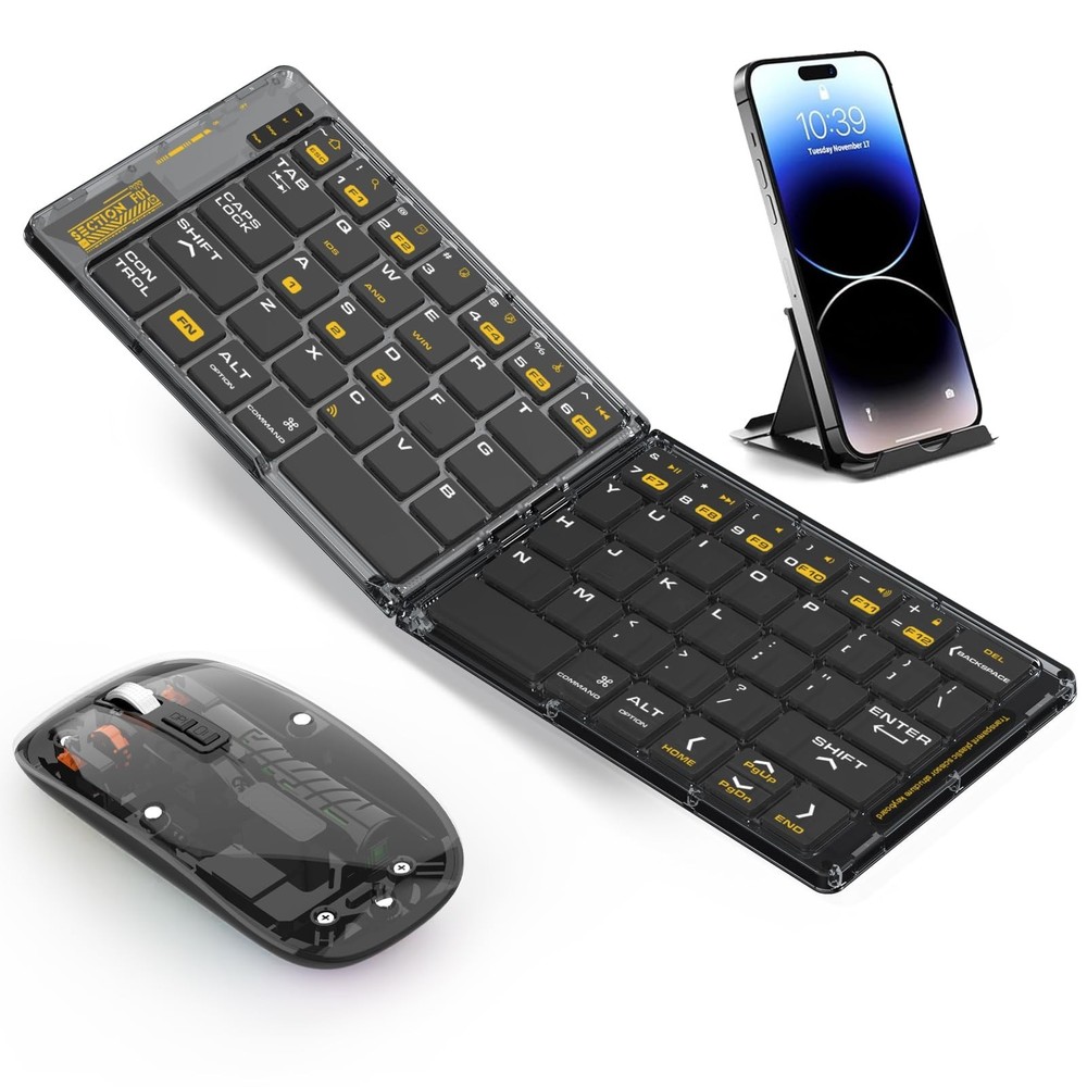 Foldable & Folding Wireless Keyboard Set Combo for iPad, Transparent Bluetoot...