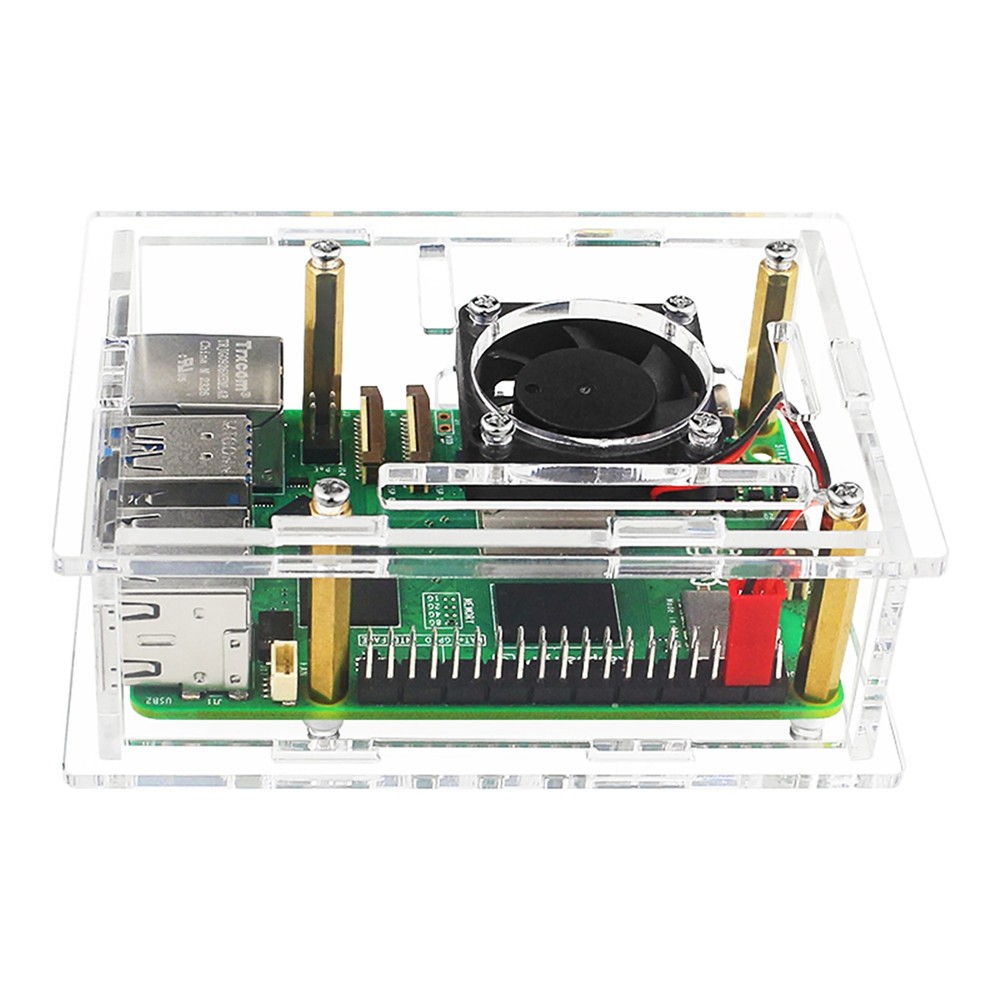 Easy Install Acrylic Clear Protective Case Box W/ Cooling Fan for Raspberry Pi 5