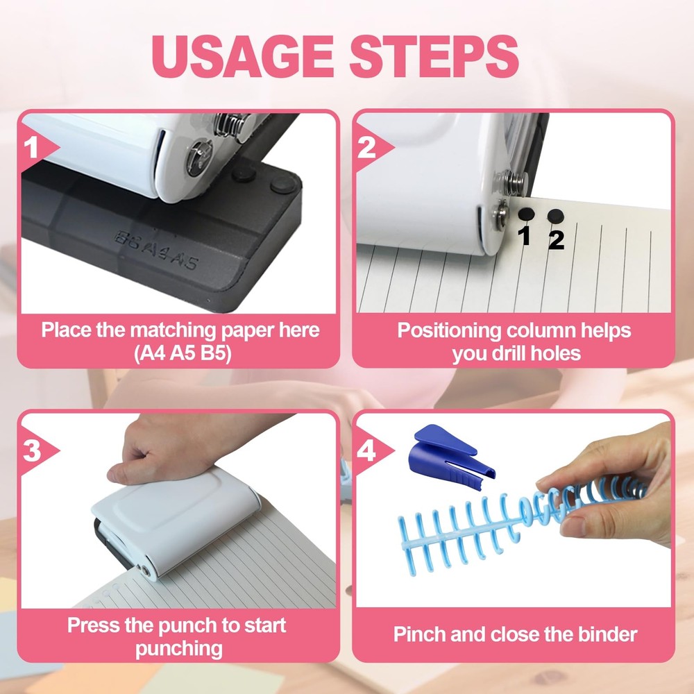 10 Hole Punch Binding Machine for Planner, Manual Binding System with 10 Mult...
