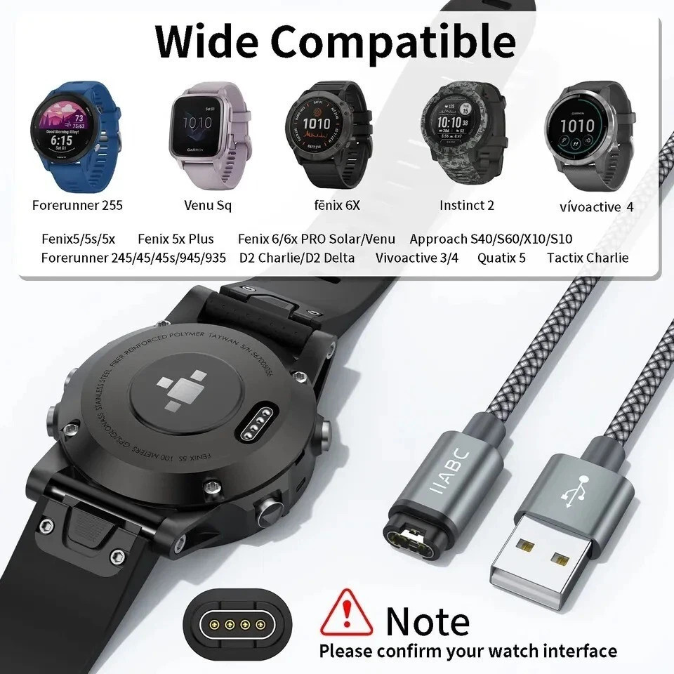 Compatible for Garmin Watch Charger Cable (2 Pack)