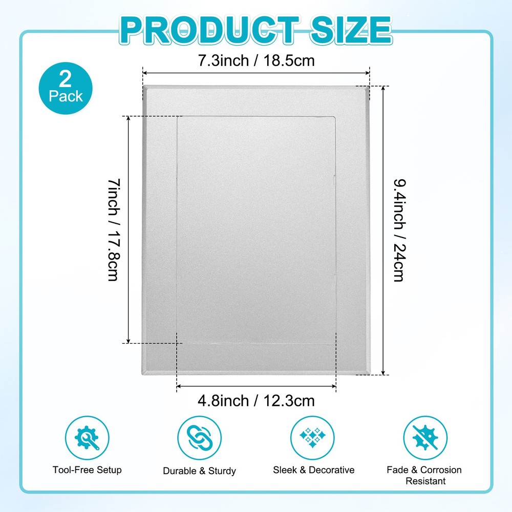 2-Pack Access Panel for Drywall, 7x5" Plastic Removable [Silver Tone, Rectangle]