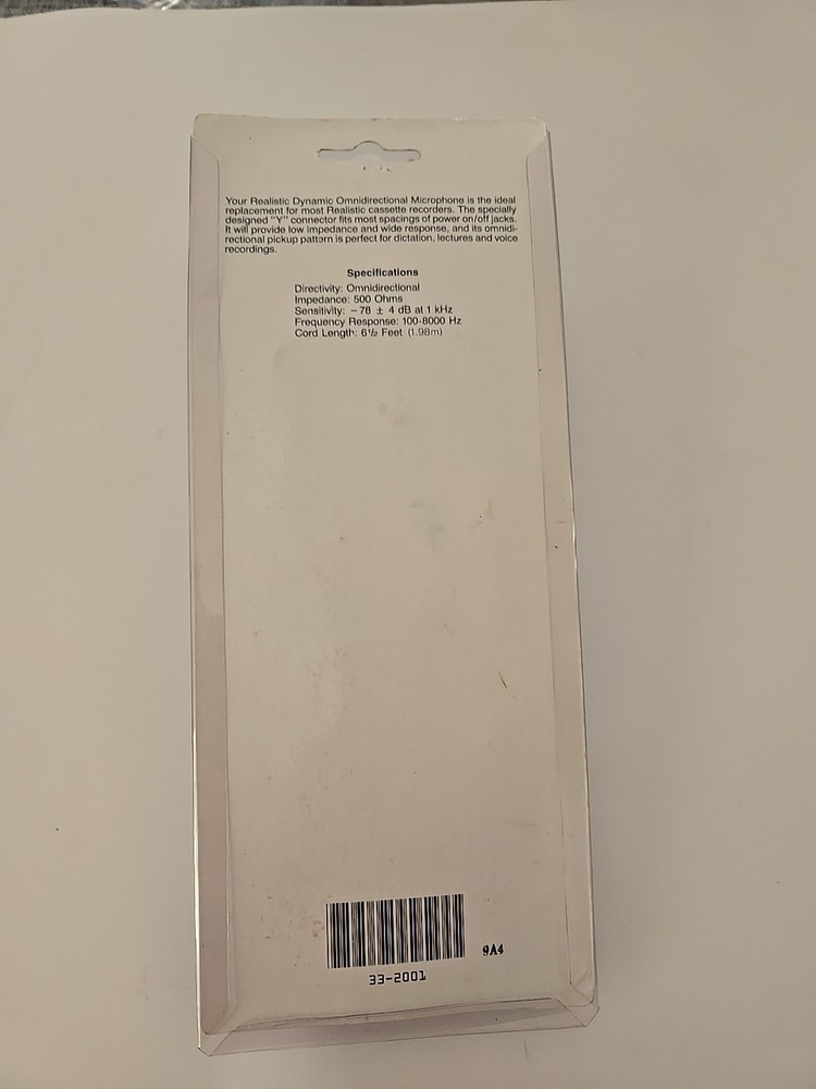 Realistic 33-2001A Dynamic Mike Cassette Recorder Microphone