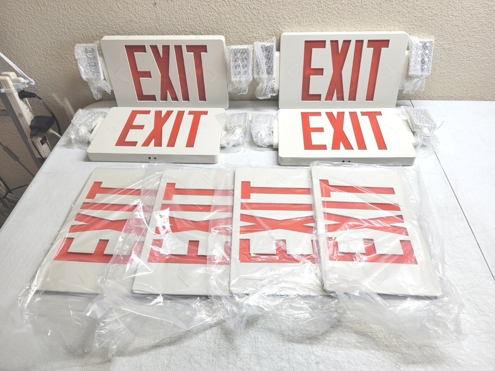 4 Gruenlich Single or Double Sided Combo EXIT Signs w/ 2 Adjustable LED Lights