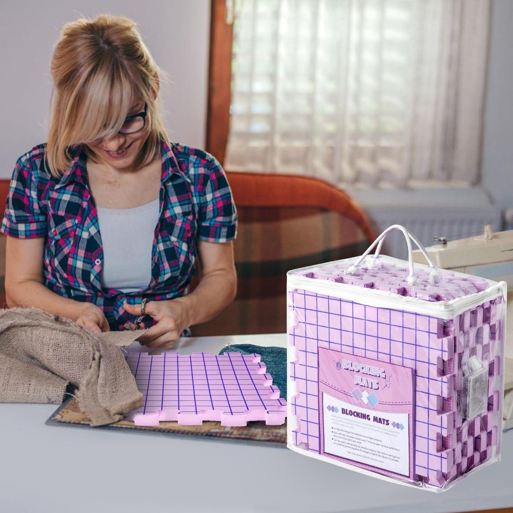 Opstin Knitting Blocking Mats and Pins, Interlocking 2, Purple