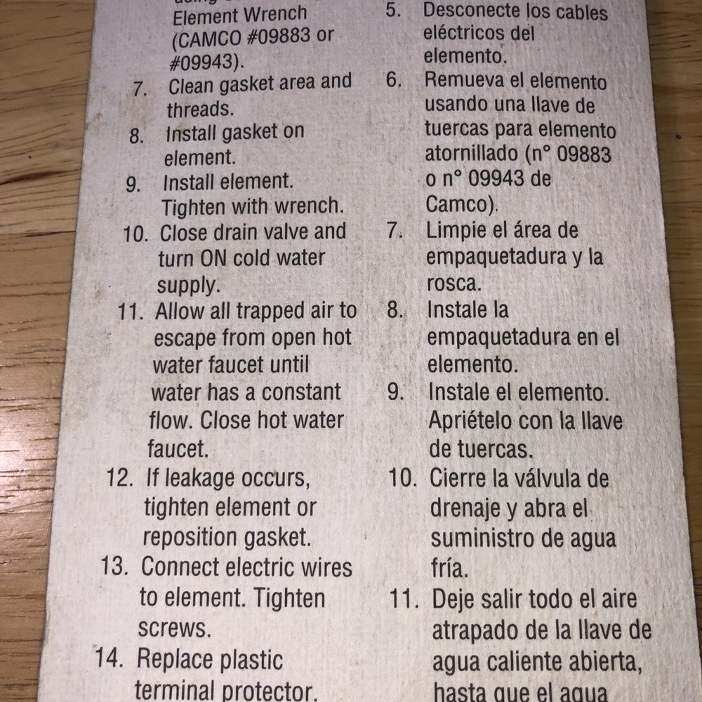 Camco 02343 4500W 240V HWD Screw-In Water Heater Element High Watt Density NOS