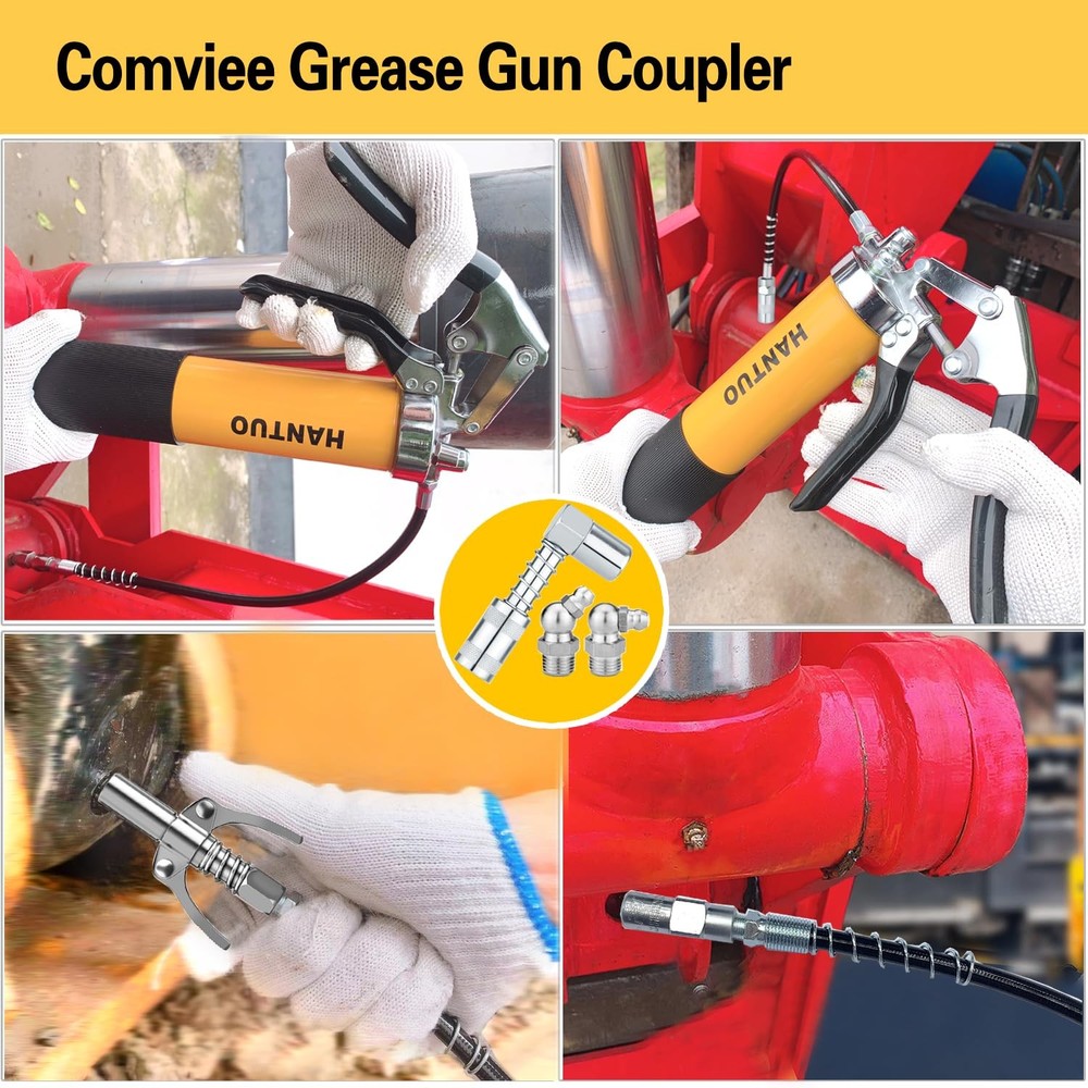 HANTUO 17 Piece Grease Gun Accessory Kit Quick Connect Grease Coupler Set wi...