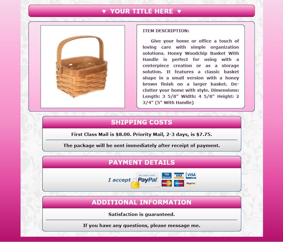 AUCTION TEMPLATE Gradient Pink Background Design - FREE EMAIL SHIPPING