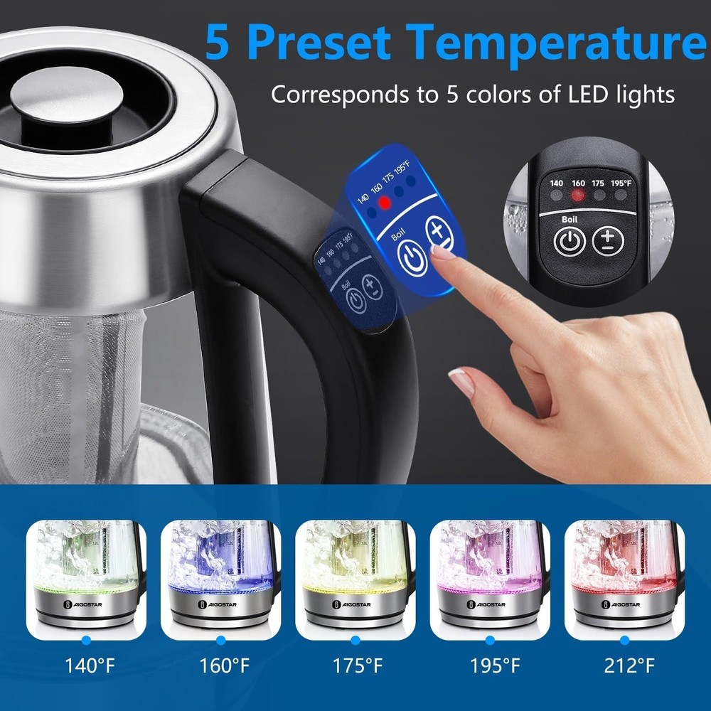 Electric Kettle, Tea Kettle with Temperature Control and Tea Infuser, 1500W H...