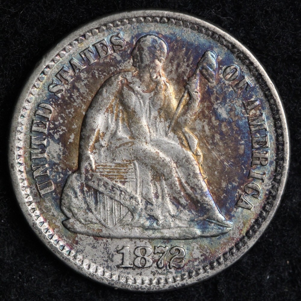 1872 Seated Liberty Silver Half Dime CHOICE UNC TONER E180 JCEM