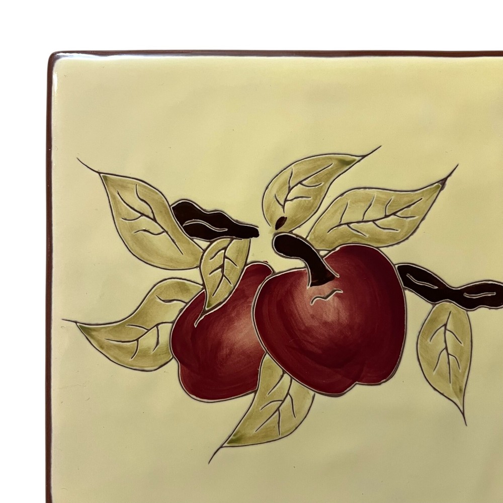 Handcrafted Ceramic Trivet Tile Apple Design Kitchen Home Decor Rustic 6 1/4 in