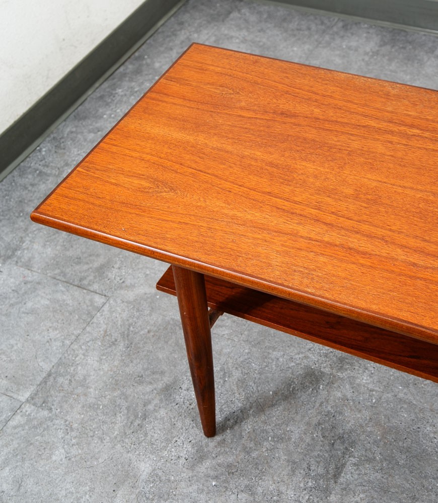 Mid Century Danish Modern Coffee Table Solid Teak Vintage Surfboard Shelf Retro