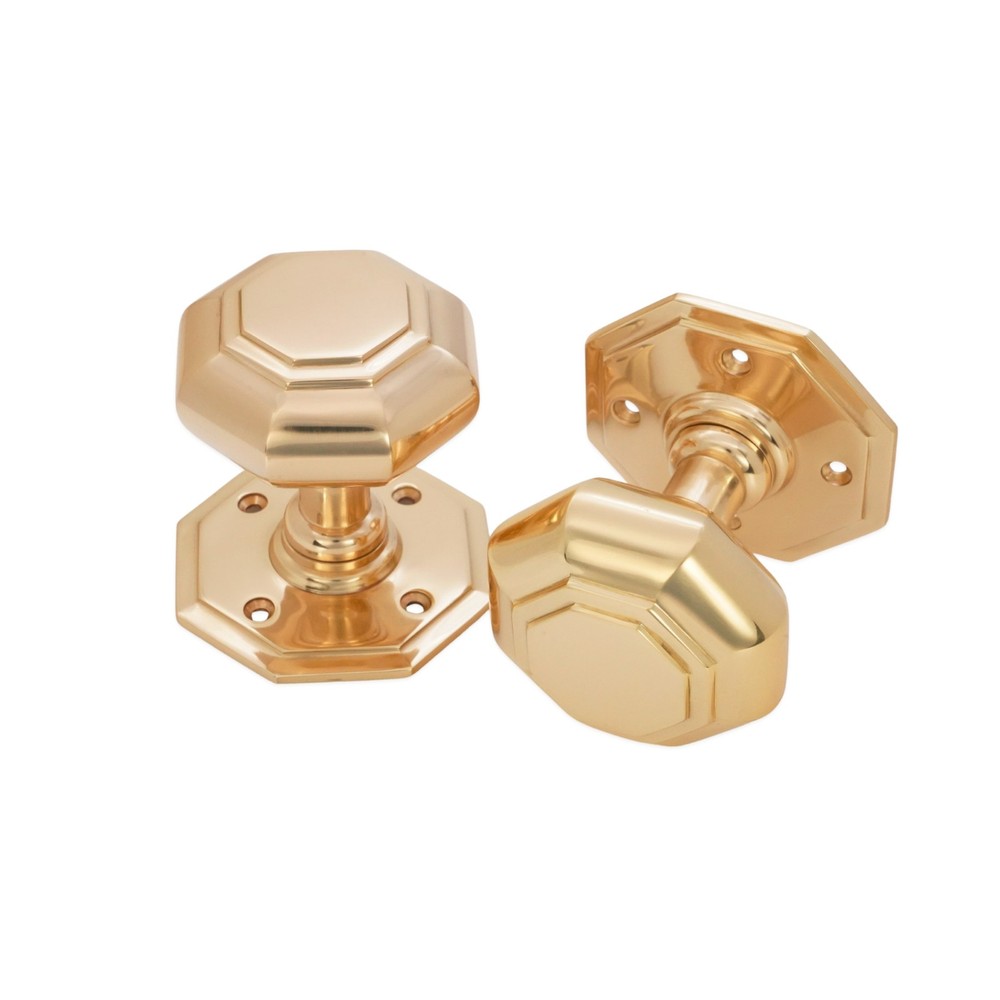 Door Knob Pair of Solid Octagonal Large Mortice Pull Handle Set Brass & Nickel