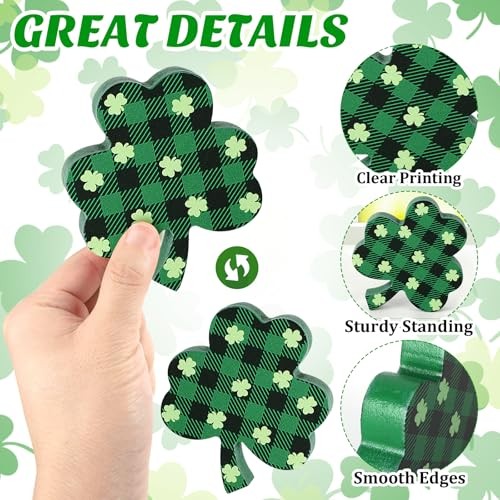 COCHIE St. Patrick's Day Shamrock Decorations, Wooden Saint Patrick Day Pattern