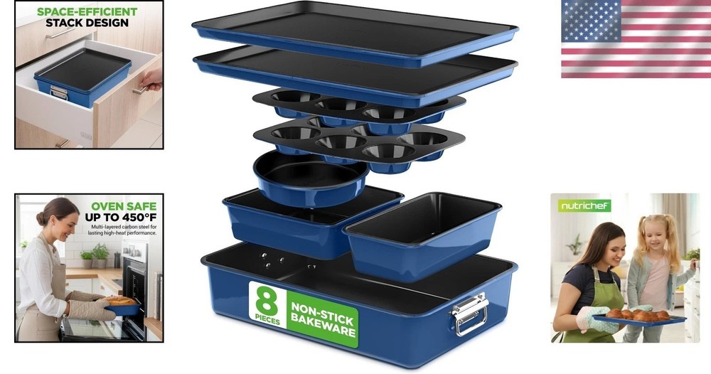 Complete 8-Piece Nonstick Baking Set - Innovative Stackable Design, BPA Free