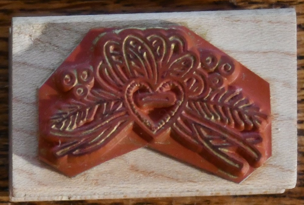 Azadi Earles Country Heart Button on a String Rubber Stamp D9252