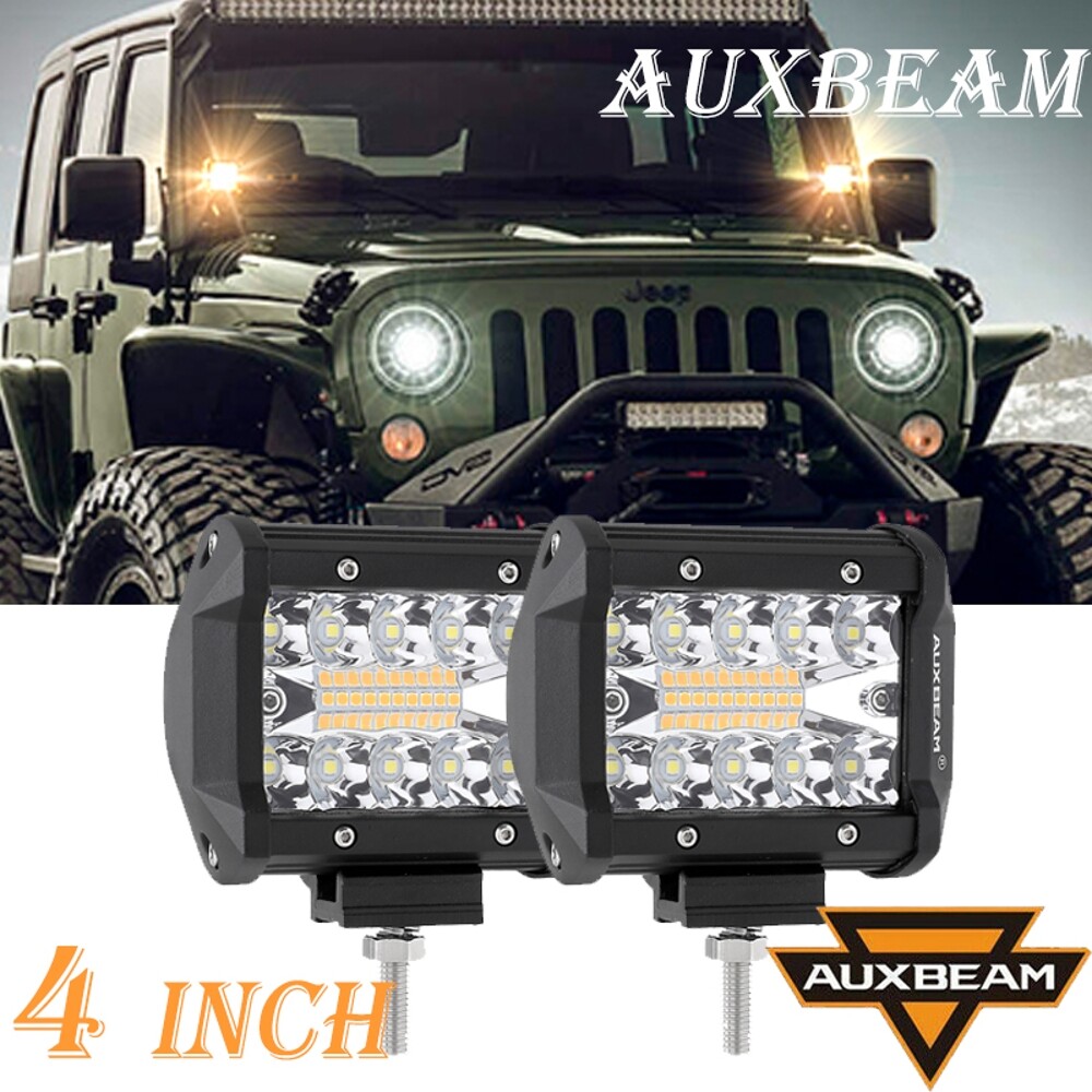 AUXBEAM 4'' LED Strobe Light Bar 6 Modes White&Amber LED Working Light For JEEP