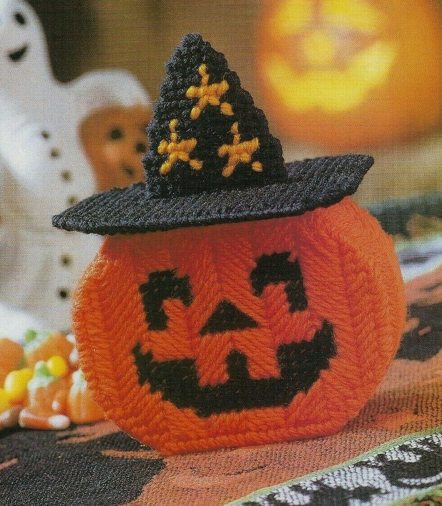 JACK O LANTERN BOX HALLOWEEN PUMPKIN PLASTIC CANVAS PATTERN INSTRUCTIONS