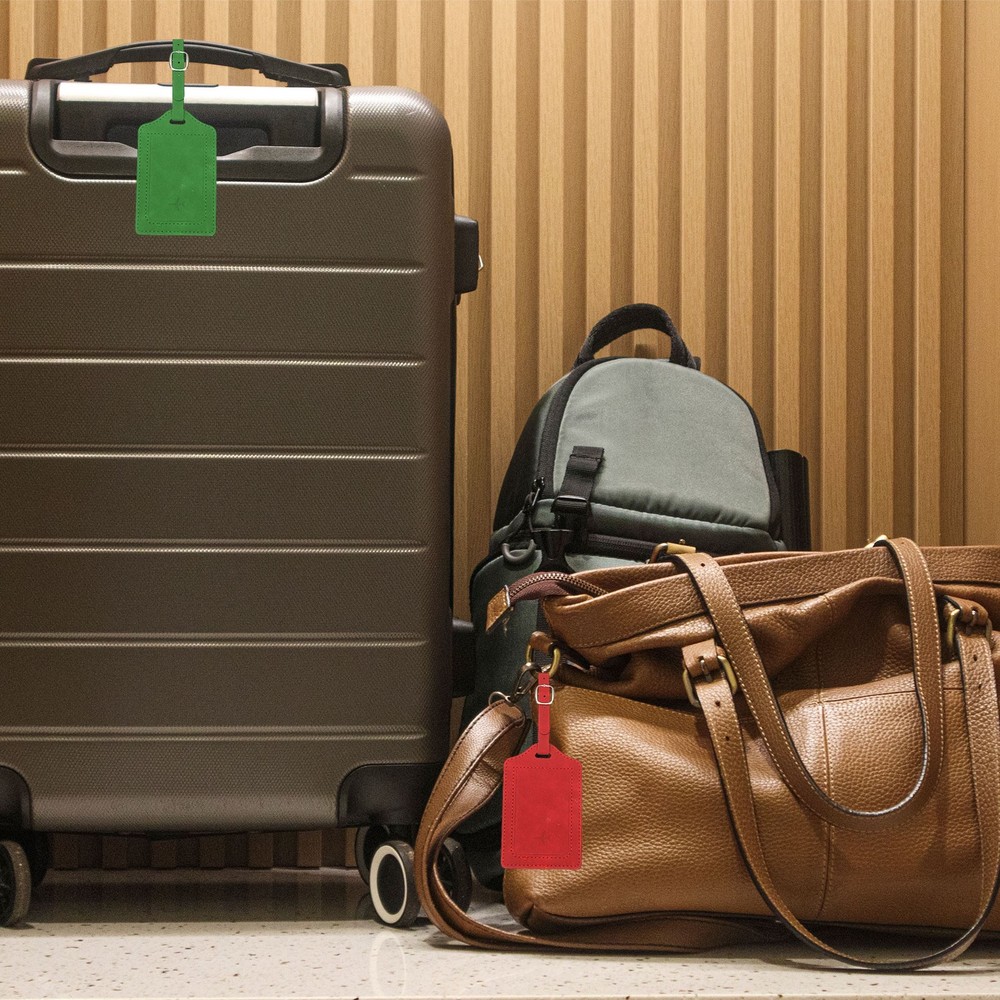 Suitcase Tags, Deep Green Leather Tags with Private Protection, 1 Pcs