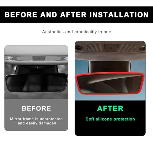 Rear View Mirror Protector Frame, Soft Silicone Auto Rear View Mirror Red