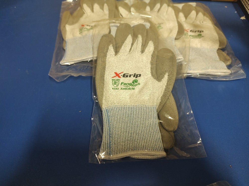 5 Pair, GLOVES, X-GRIP, FROGRIP, A4938, Medium, A2 CUT RESISTANT, POLY COATED