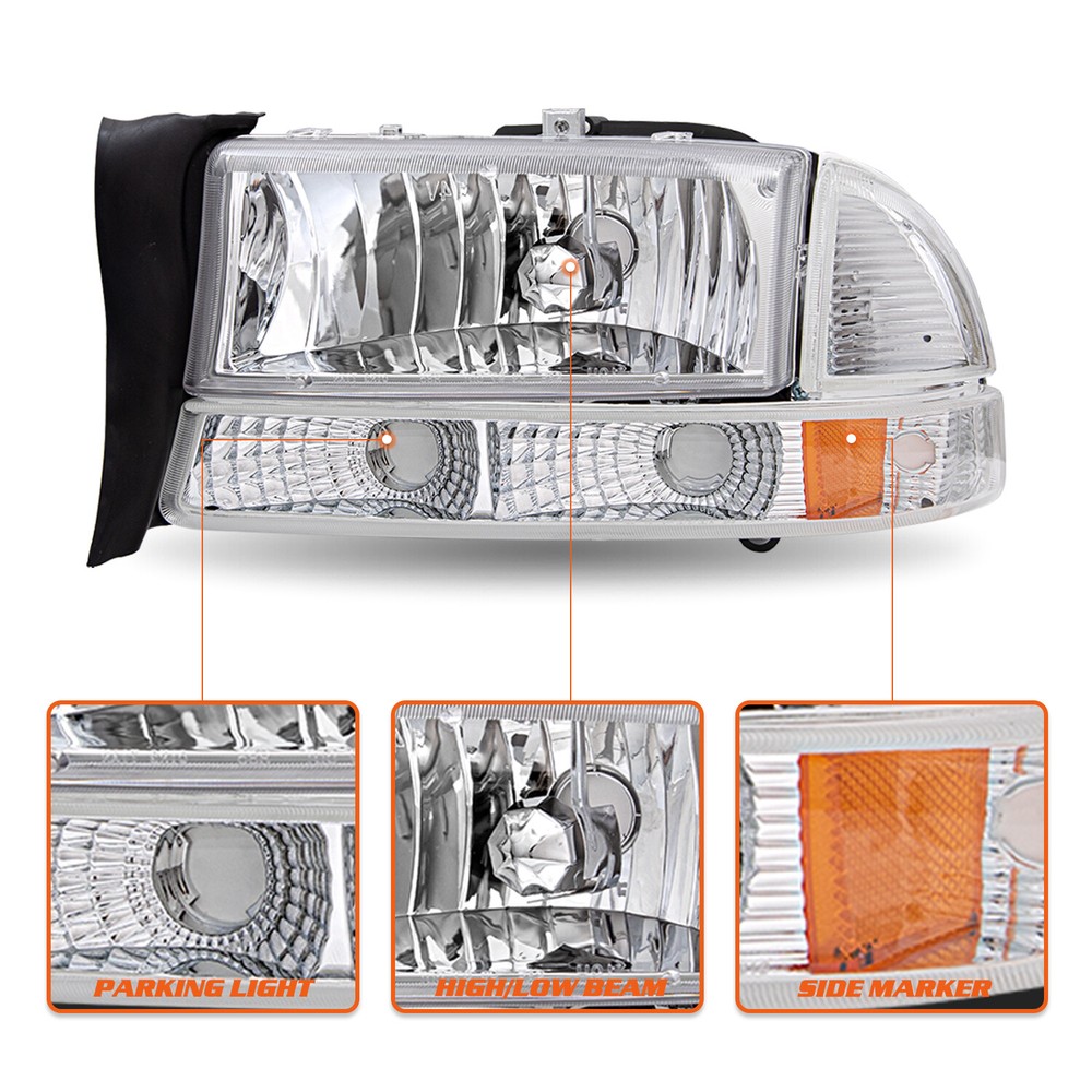 Fits 1997-2004 Dodge Dakota 1998-2003 Durango Headlights Headlamps Left+Right