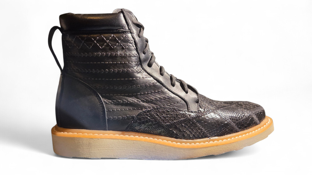 Authentic Python Patchwork Black Boots Texas Country Square Toe Lace Up 823-24