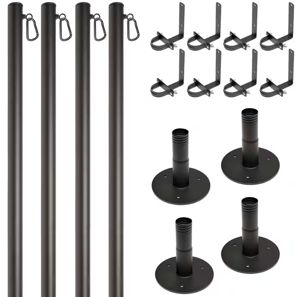 Four 10 Ft. Premium String Light Poles for Deck/Concrete, Black