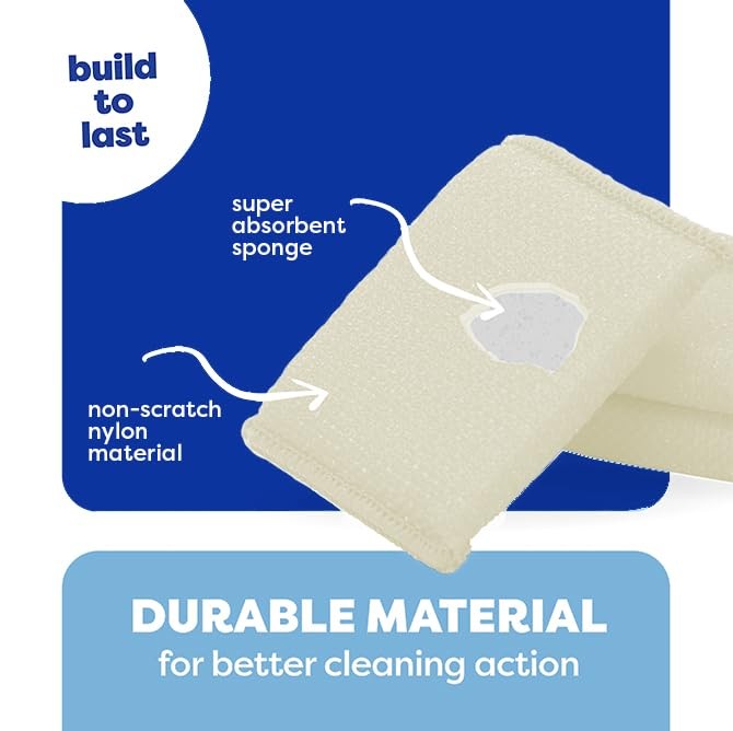 6 Scrub Sponges Kitchen by SCRUBIT, Multi-Purpose Scouring Pads, White