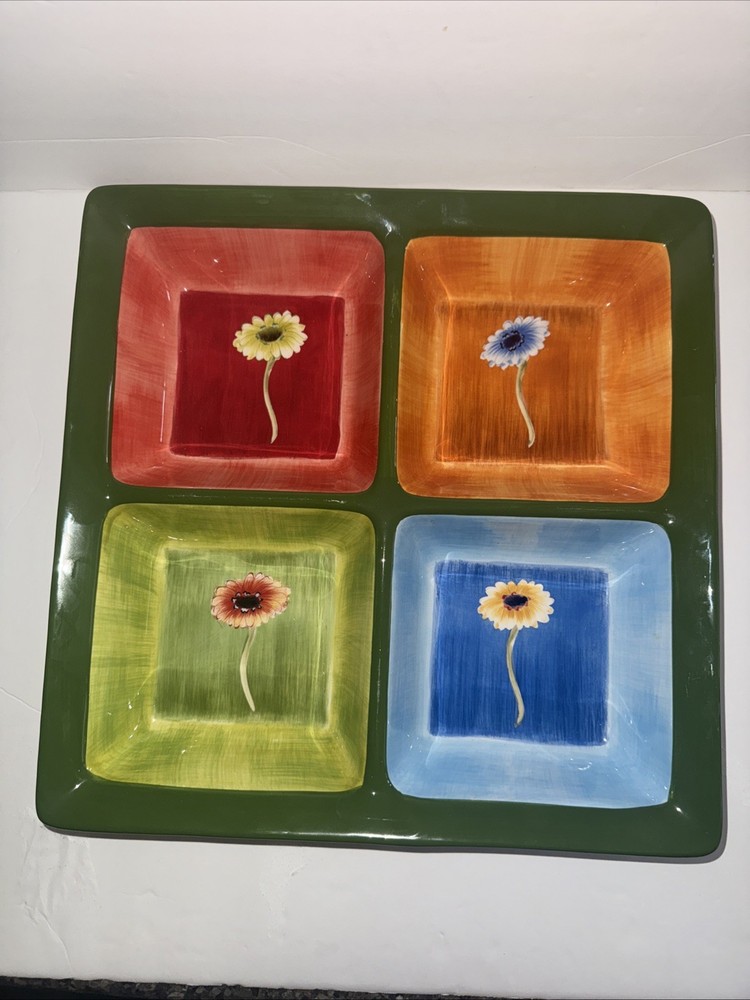 gerber daisy by jay platter tray 4 sections 14”x14”