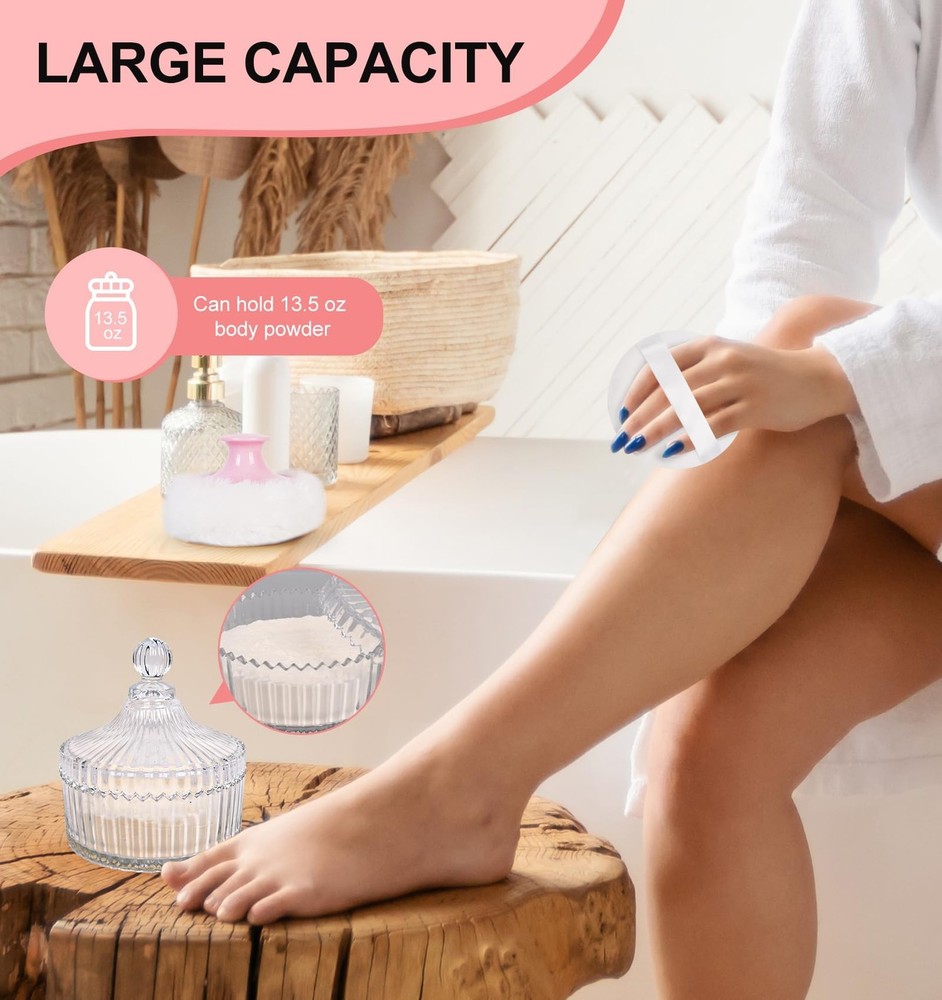 Large Powder Puff Set with Container - 2 Soft Puffs for Dusting and Bath Use