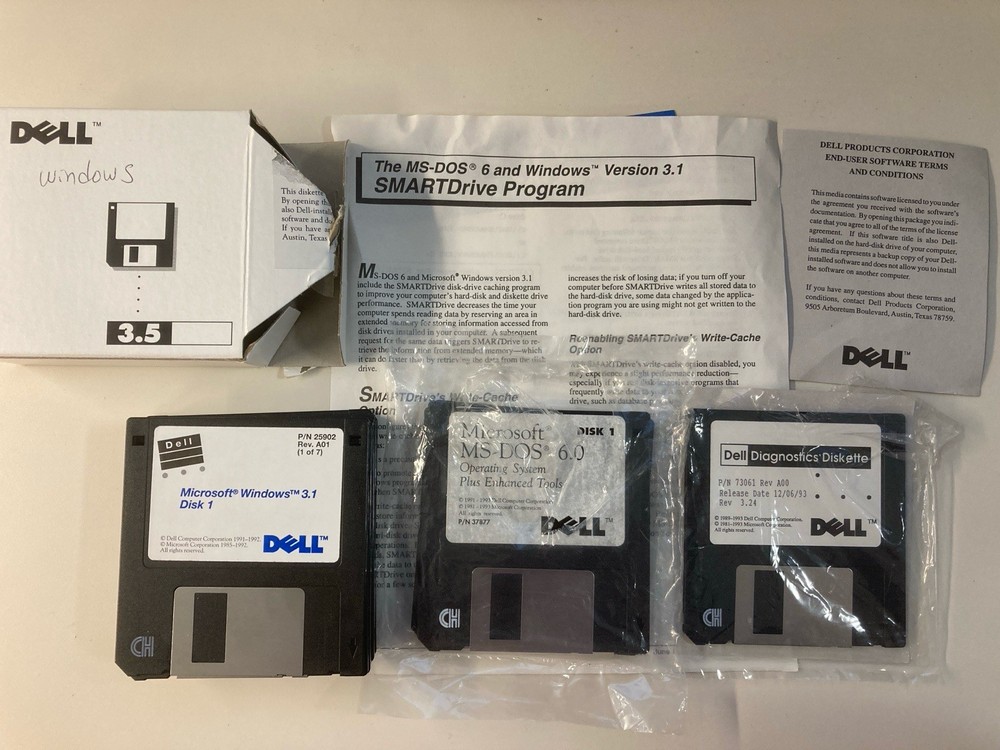 Dell OEM Microsoft Windows 3.1 & MS DOS 6.0 on floppy disk