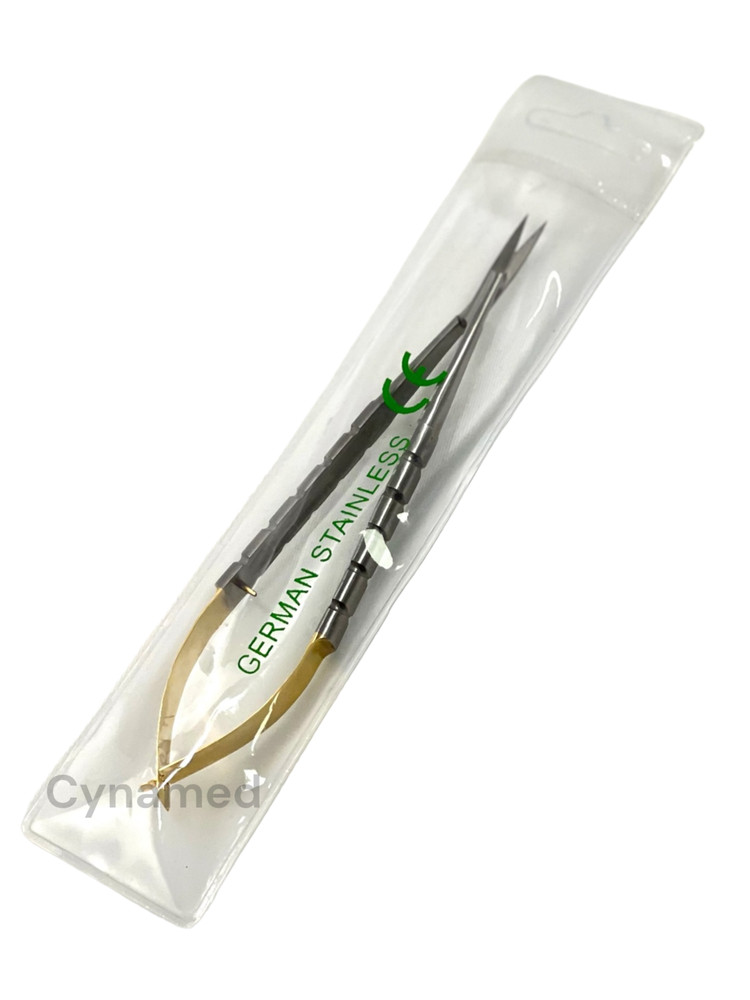 Castroviejo Scissors 6" Straight Micro with Gold Handle - Sharp Tips - German