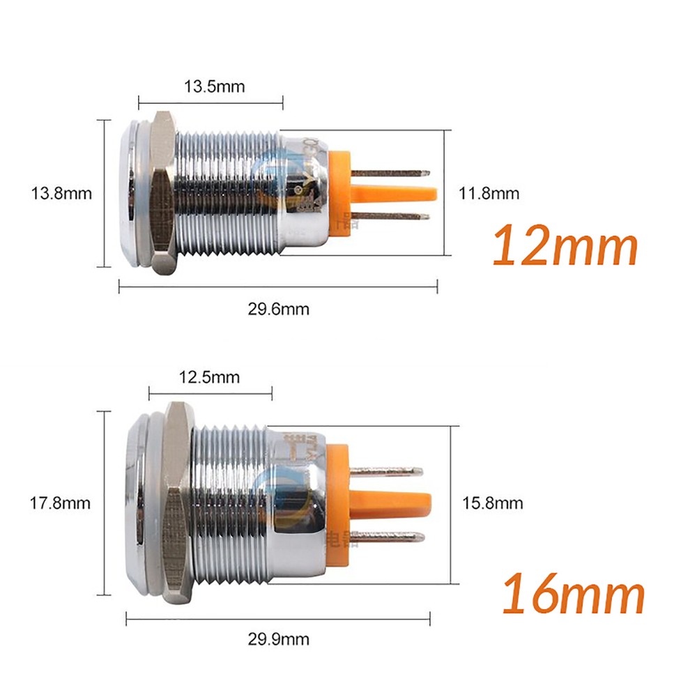 8mm-22mm Waterproof LED Indicator Warning Signal Light Thread Metal Panel Mount