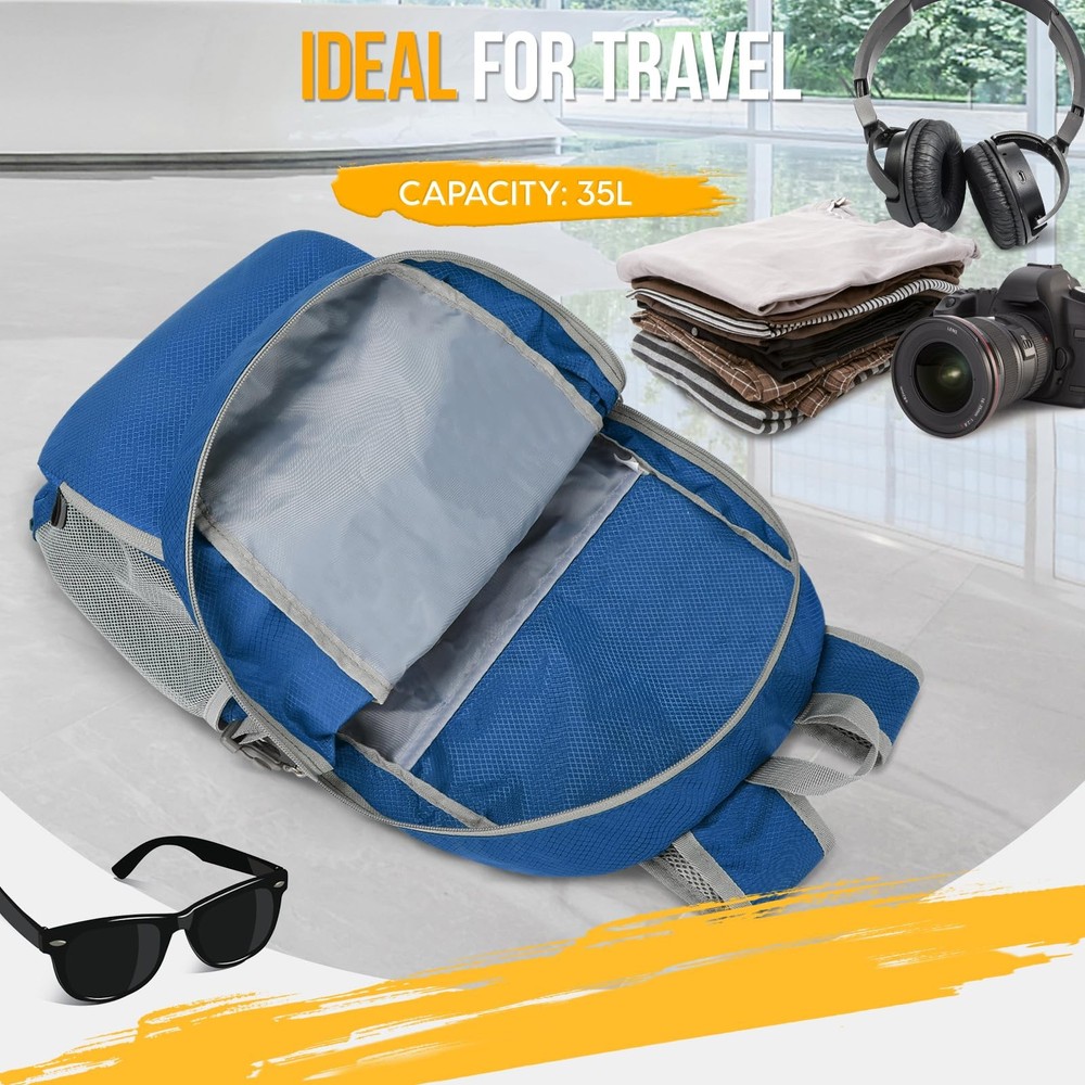 35L Lightweight Packable Backpack Foldable Water Resistant Dark Blue