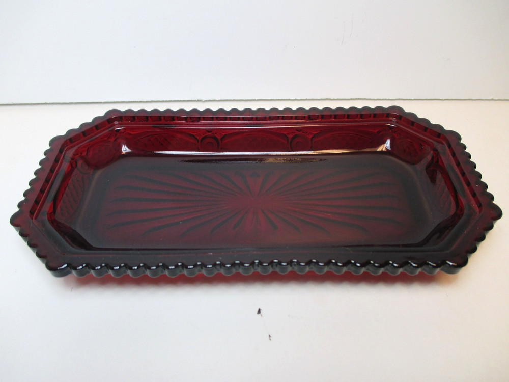 Vtg Avon 1876 Cape Cod Collection Ruby Red Covered Butter Dish w/ Original Box
