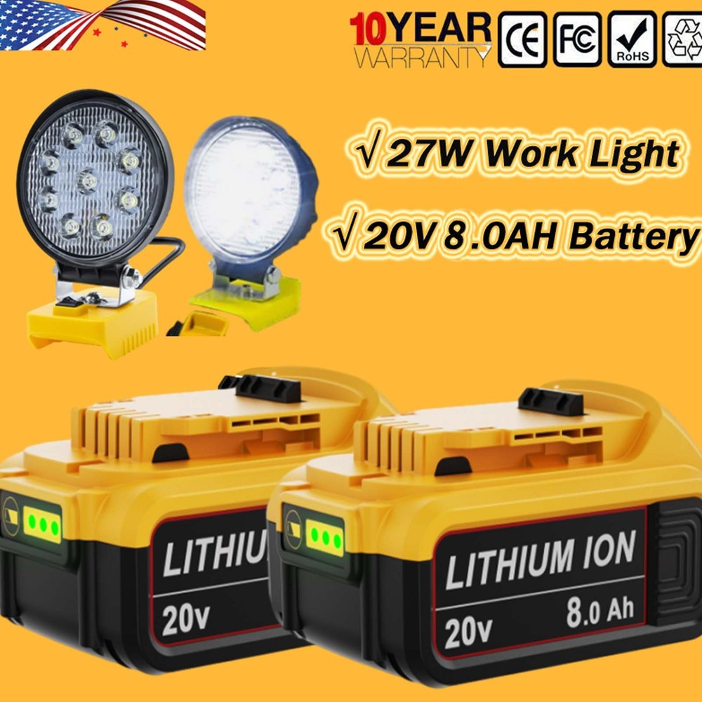 For Dewalt 20V MAX Li-Ion DCB205 DCB206 LED Work Light Work 8.0AH Battery US