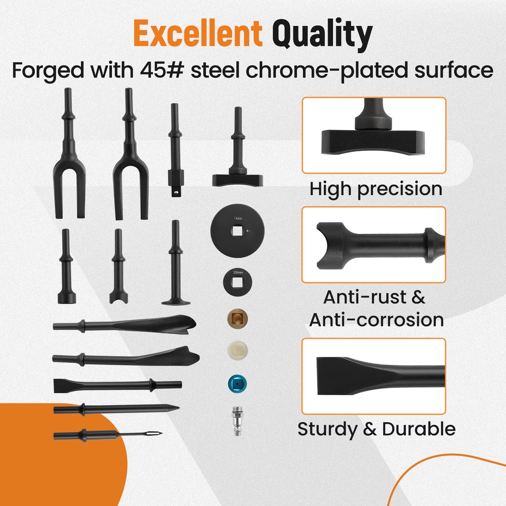 Air Hammer Piece Chisel Set Heavy Duty Multi-functional Hammer 2100 BPM w/ Case